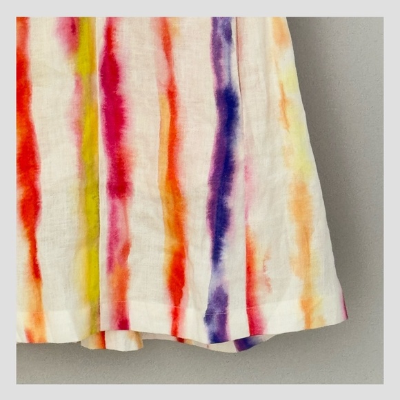 Nicholas The Label Linen Dress Shaanti Mini Rainbow Vibrant Puff Sleeve Belted - Picture 9 of 16